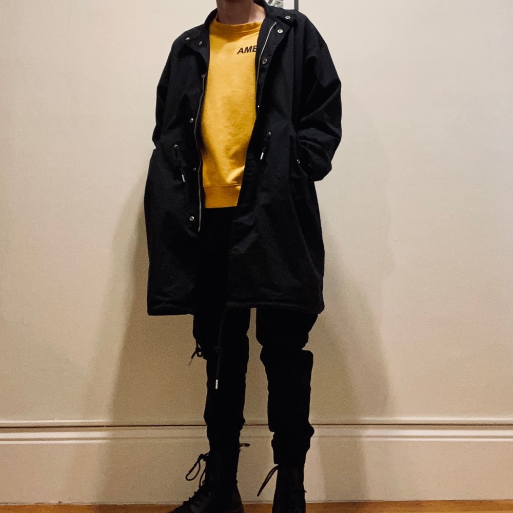 Zara Origins Oversized Mens Waterproof Black Parka Size L/XL Raincoat Streetwear